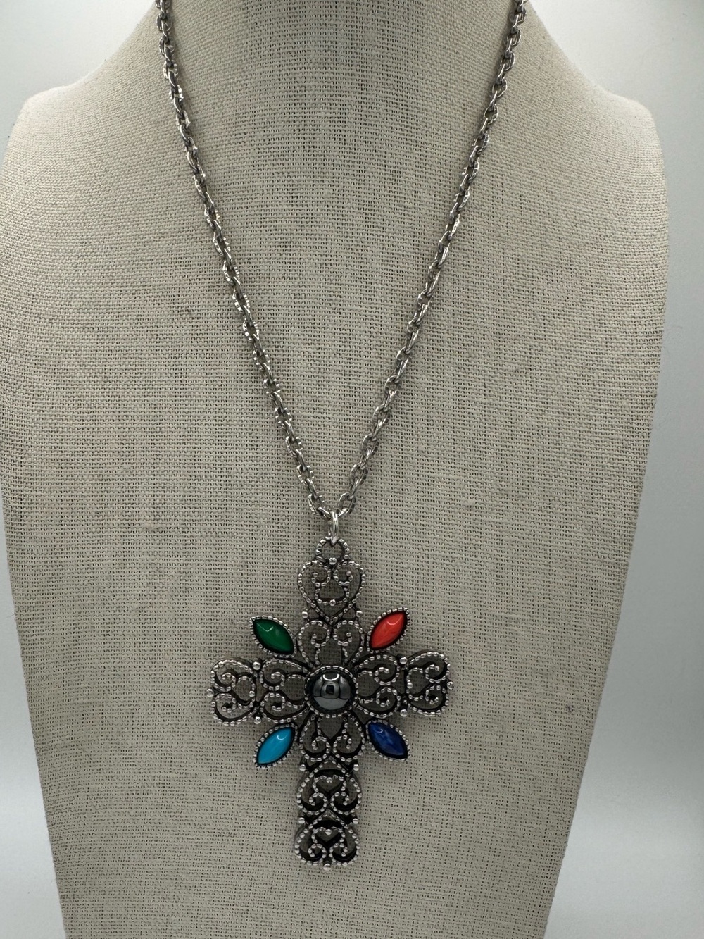 Vintage Avon Multi-Color Stone Cross Necklace